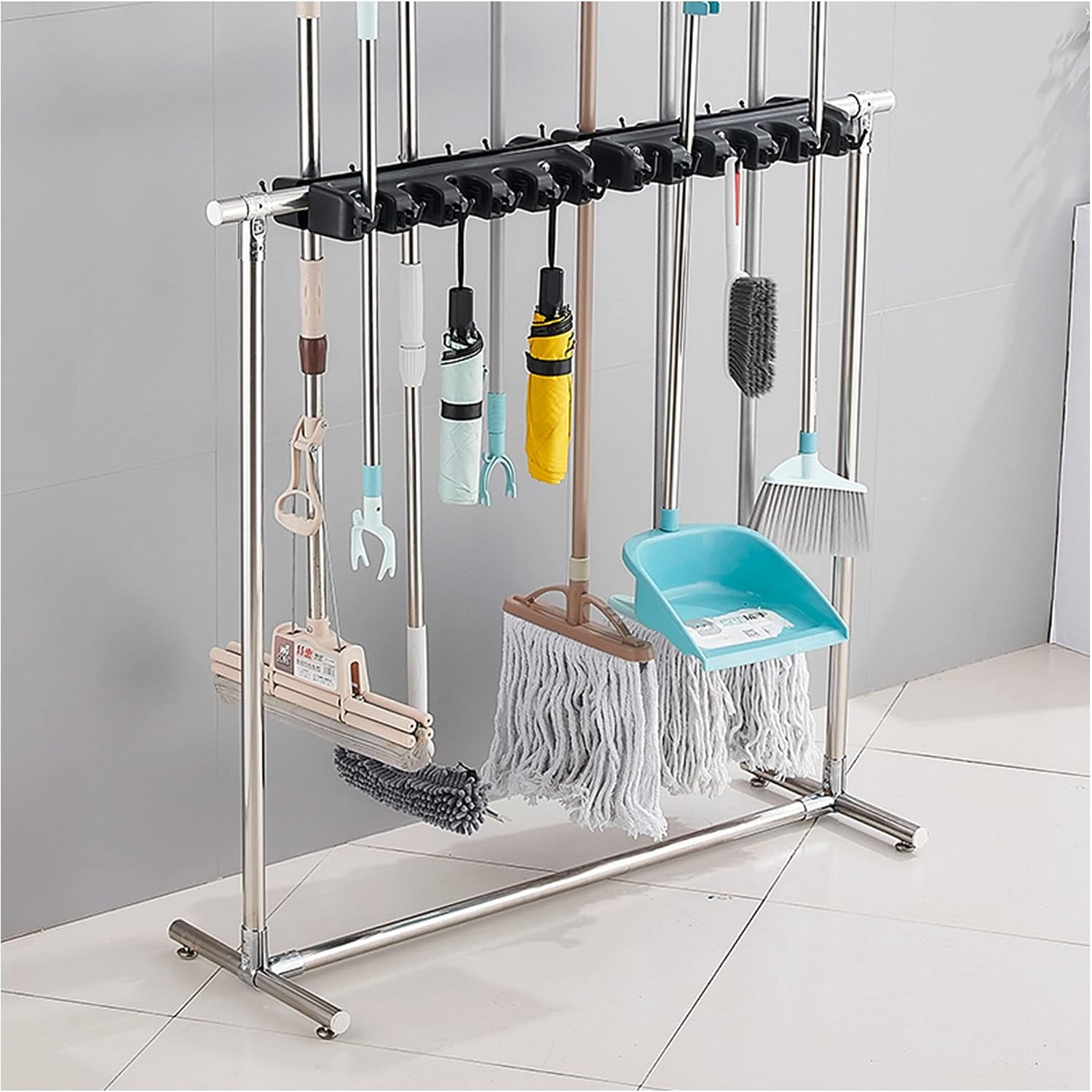 Amazon.com: Mop Rack,Floor Mounted Hanging Broom Mop Holder,Movable ...