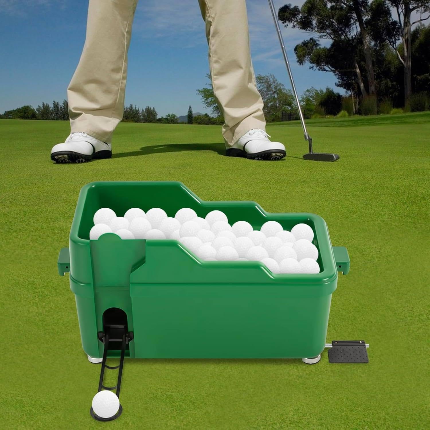 Automatic G.olf Ball Dispenser, Automatic G.olf Ball Server, No Electricity Required, Tee Holder Holds 100 Balls and 9 G.olf Clubs