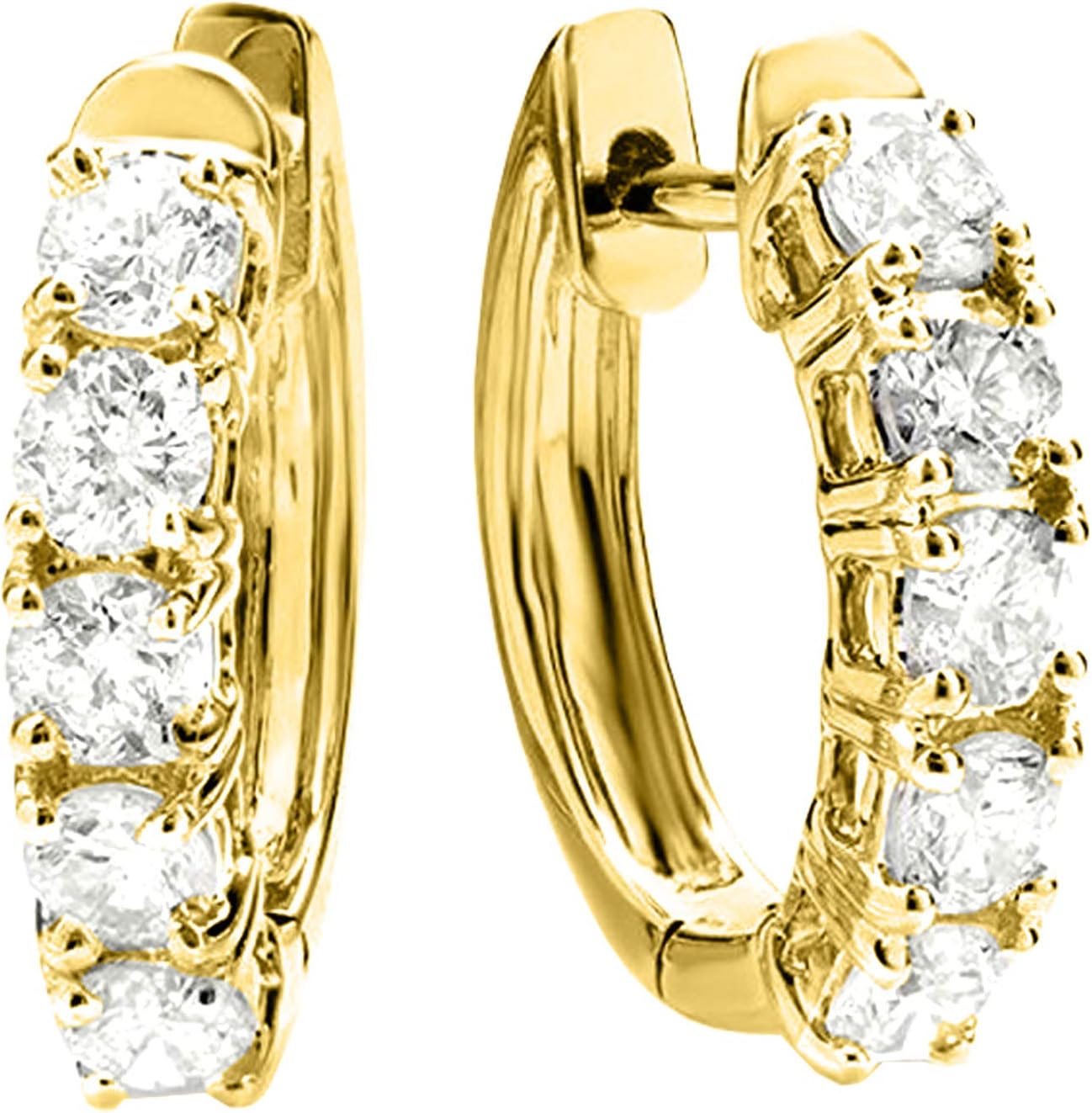 Houston Diamond District 1 to 5 Carat Five Stone Diamond Hoop Huggie Earrings 14K Gold Ultra Premium Collection