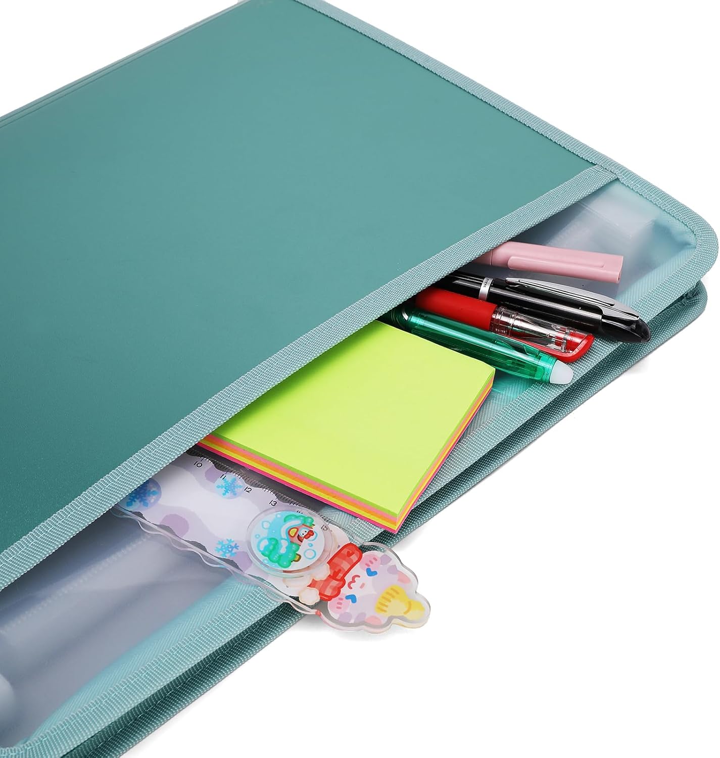 13-Pocket Expanding File Folder with Sticky Labels | A4/Letter Size Accordion Organizer with Zipper Closure | Certificate and Document Storage for Home, School, Office (Green)