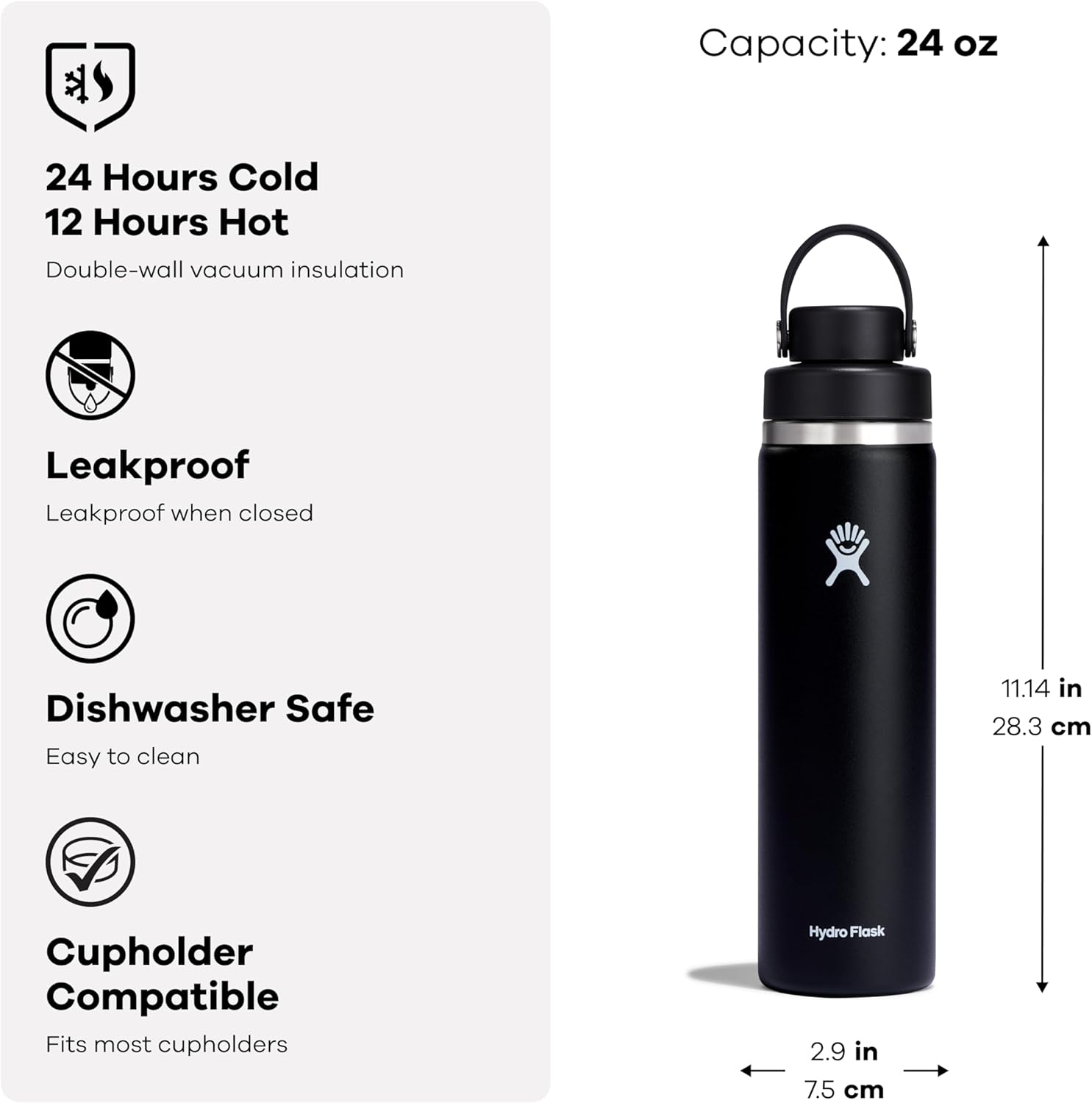 Hydro Flask Water Bottle - Insulated Stainless Steel - Wide Mouth Flex Chug Lid, Non Spill, Leakproof in 24 Oz Cascade Blue - Image 7