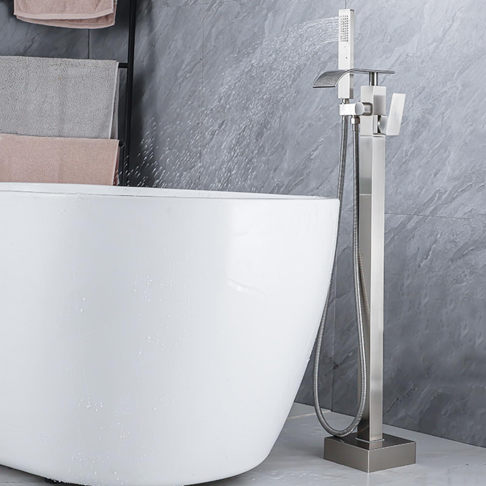 ZYCHSJXA Bath Shower Mixer Tap Brushed Freestanding Brass Taps Bathroom Waterfall 360 Swivel Spout Bathtub Faucet
