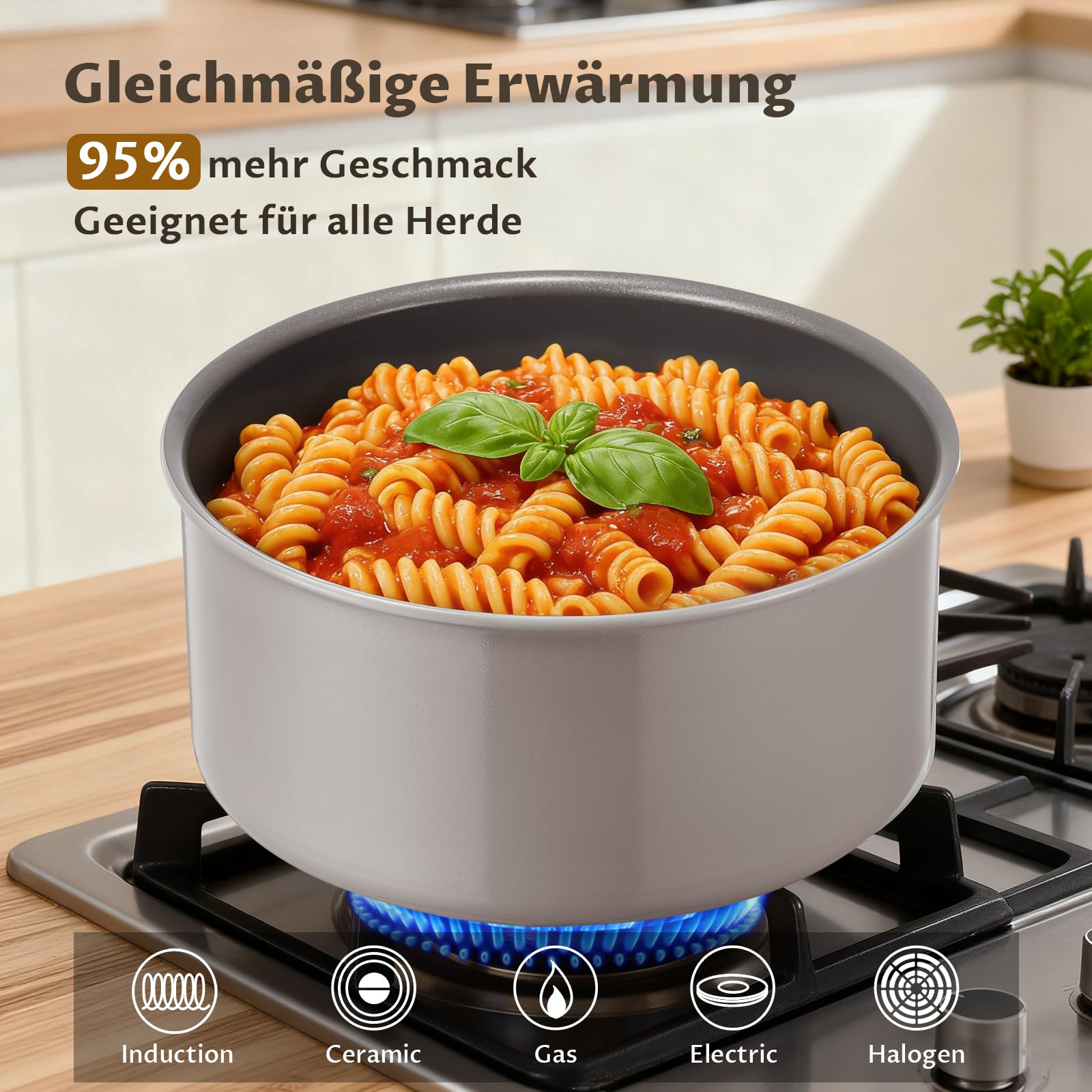 BLAZANT Topfset Induktion, Antihaft Keramik Töpfe mit abnehmbarem Griff | Kochtopf-Set für alle Herdarten, Molekular-Induktionsboden, PTFE/PFOA-frei, platzsparend für Camping & RV, 2 Universaldeckel