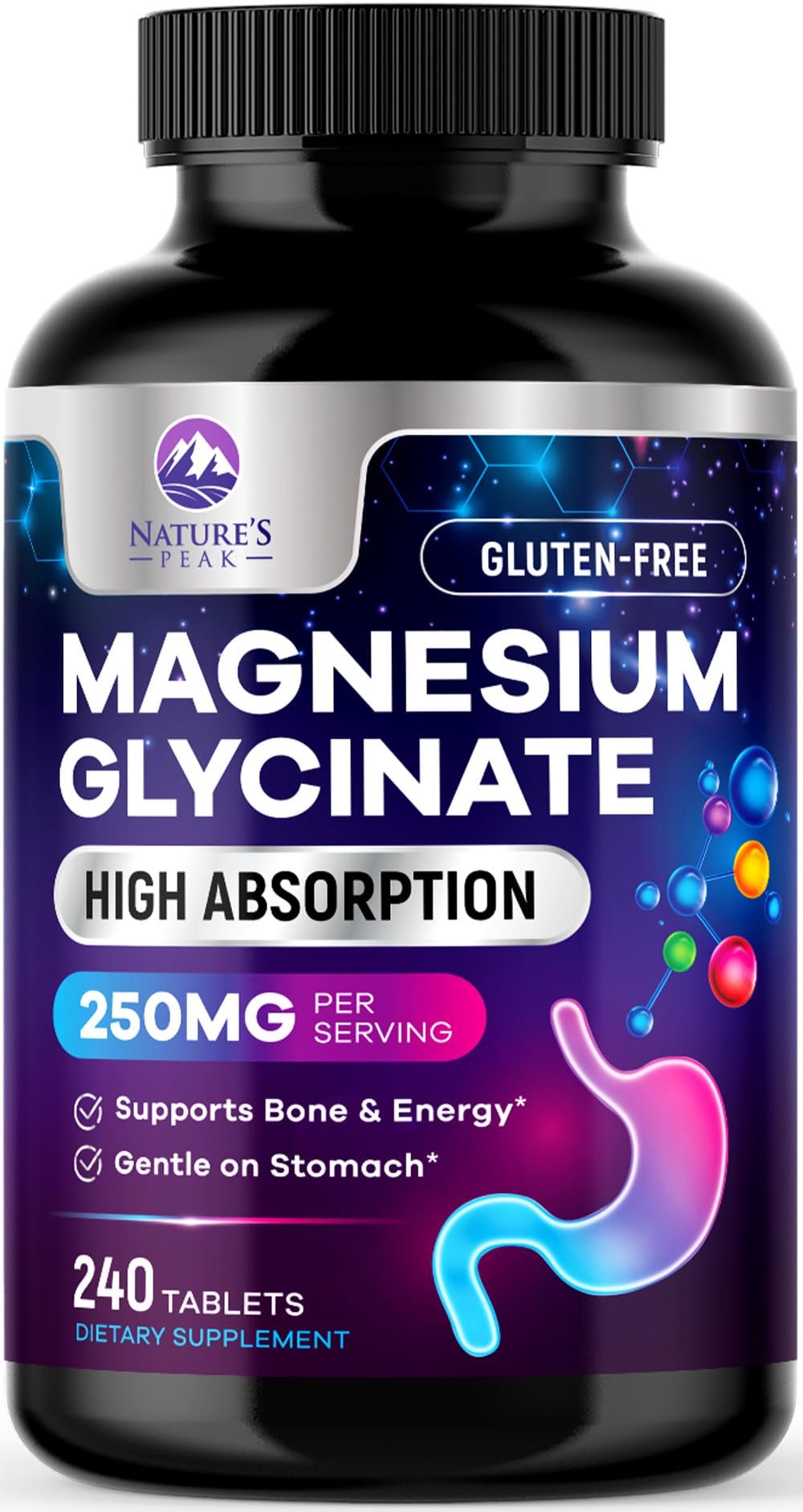Magnesium Glycinate Supplement 250mg - 100% Chelated & Purified - to Support Sleep, Heart Health, Muscles, & Bone Strength - Best Absorption Magnesium Glycinate Capsules, Bottled in USA - 240 Tablets