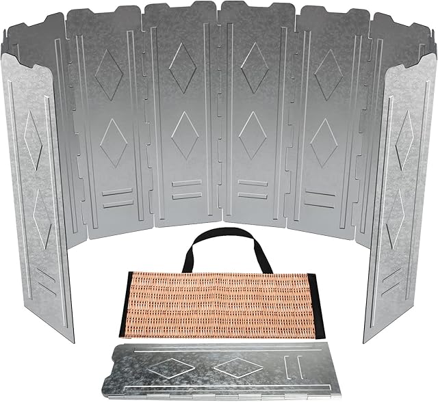 Sexyhot Camp Stove Wind shield, Outdoor Camping Stove Windshield, 10 Plates Folding Camping Aluminum Cooker Wind Screen Windbreak With a Storage Bag, for Camping Stoves and Butane Stoves