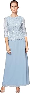 Alex Evenings Women's 3/4 Sleeve Stretch Lace Bodice Mock One Piece Gown