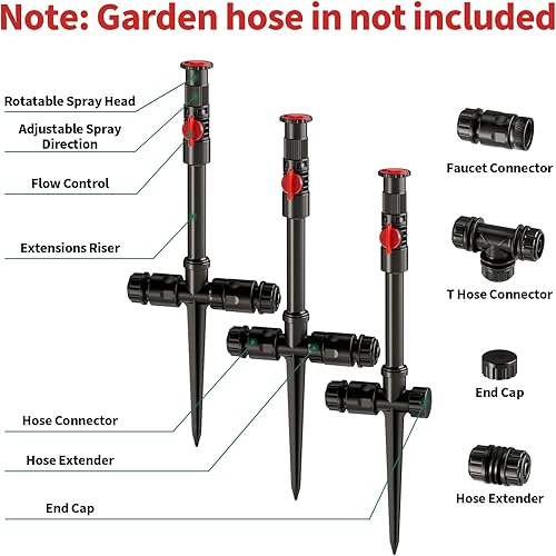 Miniatura 3 de Aspersor de jardín de diseño flexible multiajustable con juego de extensión, kit de riego sobre el suelo, ideal para riego de plantas y camas de