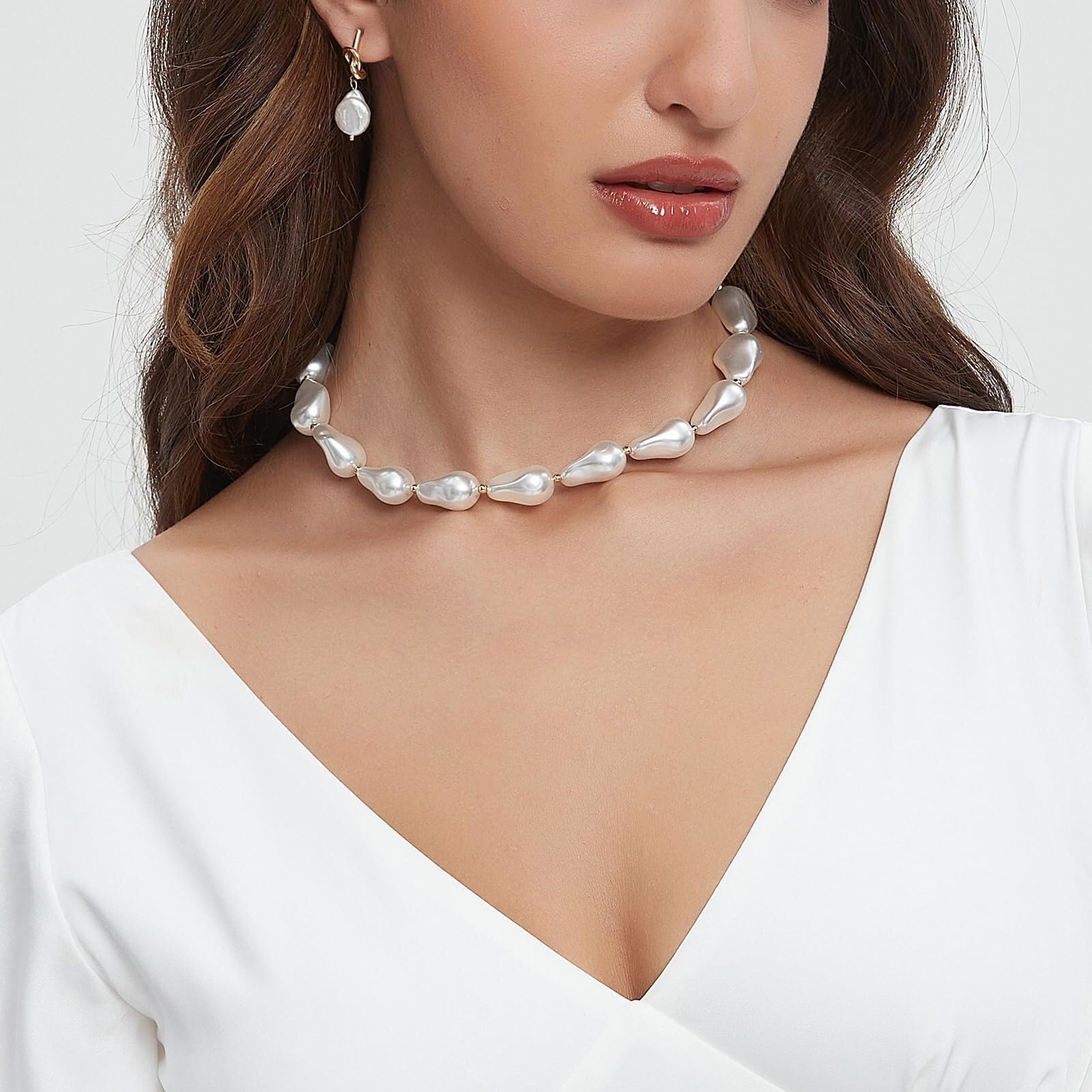 Imitacji Pereł Naszyjnik Wykwintny Naszyjnik Z Pereł Dla Kobiet Vintage Perłowy Choker Koralików Biżuteria Damska Akcesoria Do Kostiumu
