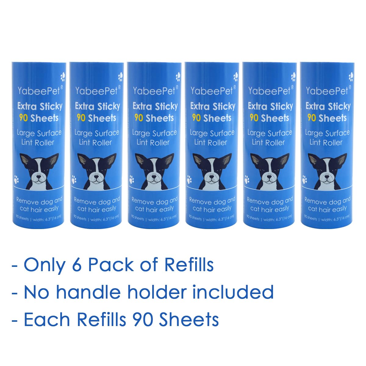 Extreme Sticky - Rodillo de pelusa de gran superficie, removedor de pelo de mascotas, mango largo, diseñado para eliminar el pelo de mascotas, perros, gatos, 90 hojas, 6.3 pulgadas de ancho