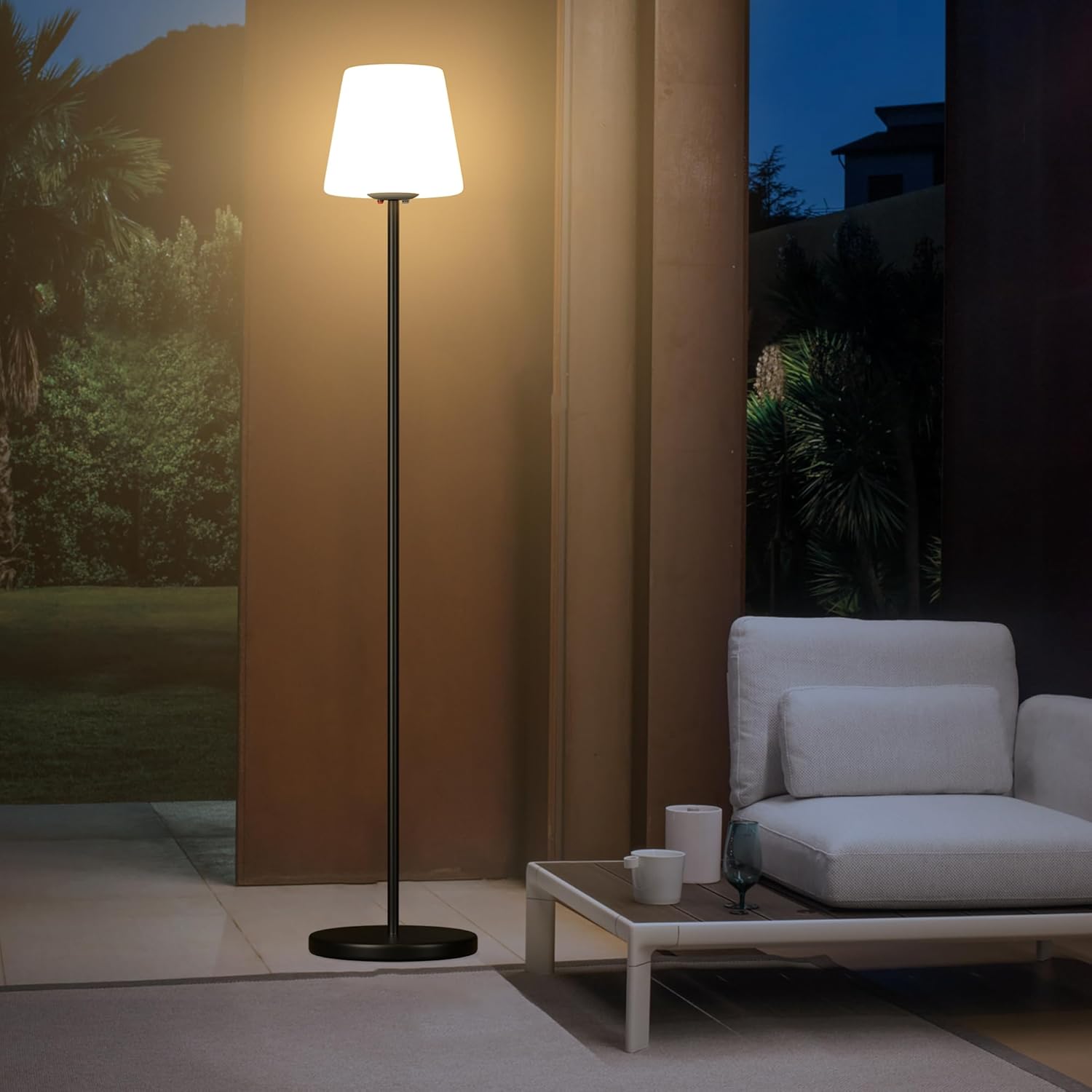 Outdoor Floor Lamp, 100% Solar Powered Floor Lamp for Patio Decks Lawn Pool Garden Outdoor Spaces, Fully Weatherproof