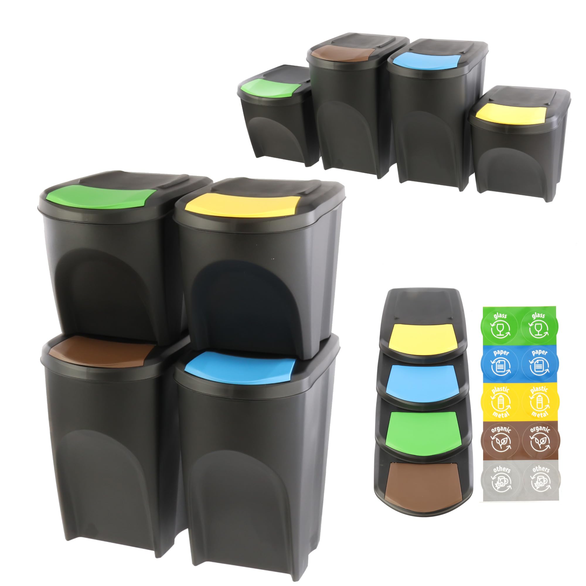 KADAX Poubelles De Tri Sélectif Empilables 4 X 25L - Système Recyclage Déchets Maison Noir