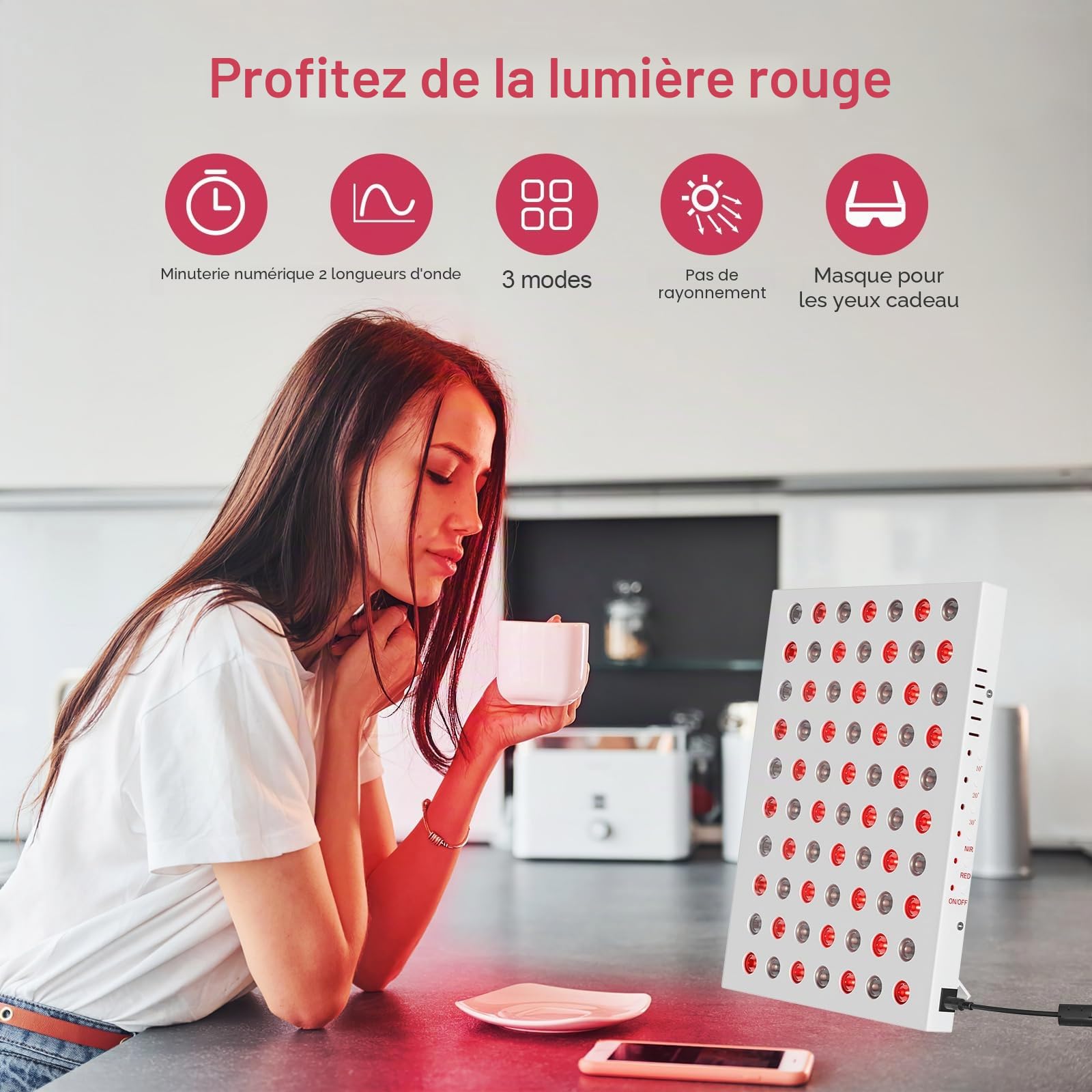 Lampe Infrarouge, Zrwuldu Lampe Lumière Rouge Combo 660nm et 850nm, 70 LED Red Light avec Minuterie et Support, Panneau de Lumière Rouge (Ne Produit Pas de Chaleur)