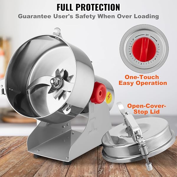 VEVOR Molinillo de Especias Comercial Capacidad de 2500 g Molinillo de Cereales Eléctrico 3400 W Molinillo de Alta Velocidad 32000 rpm para Granos Secos Especias Cereales Café Maíz Pimienta - 5
