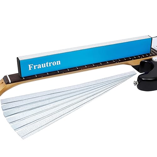 Frautron Guitar Fret Leveling Beam, Aluminum Fret Leveler Sanding Block File Bar, 16" (400mm) Luthier Fretboard Leveling Tool with 2-Set of 120/240/320/400/600/1000 Grit Replacement Sandpaper