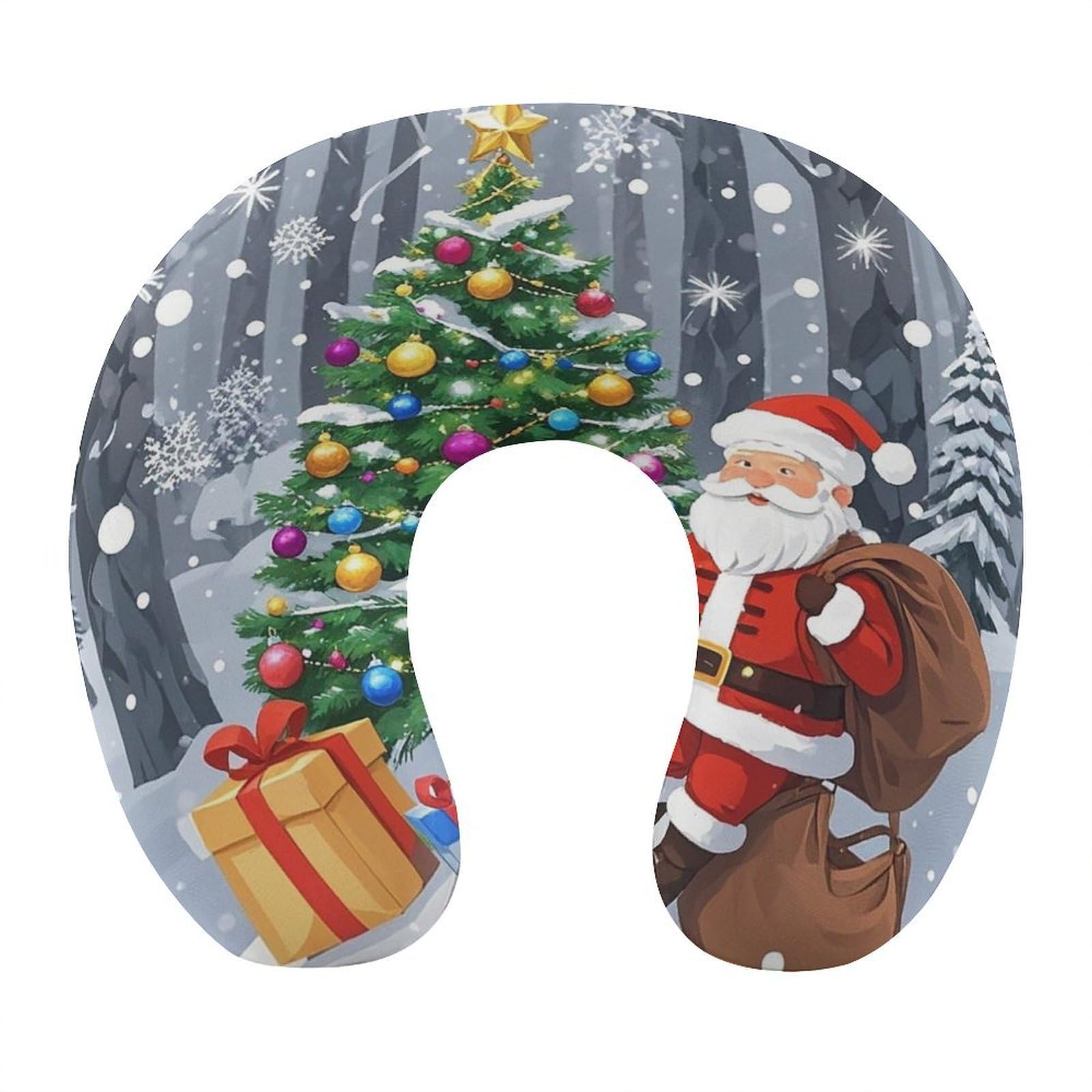 FekiLoot Christmas Santa Claus Travel Pillow U Shaped Neck Pillow Comfortable Memory Foam Pillow Portable Soft Headrest Lightweight Neck and Head Support for Planes Trains Self-Driving Cars
