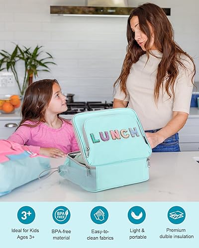 Miniatura 2 de Amersun Lonchera térmica para niños, resistente al agua, reutilizable, bonita bolsa de almuerzo con soporte para botella de agua y múltiples
