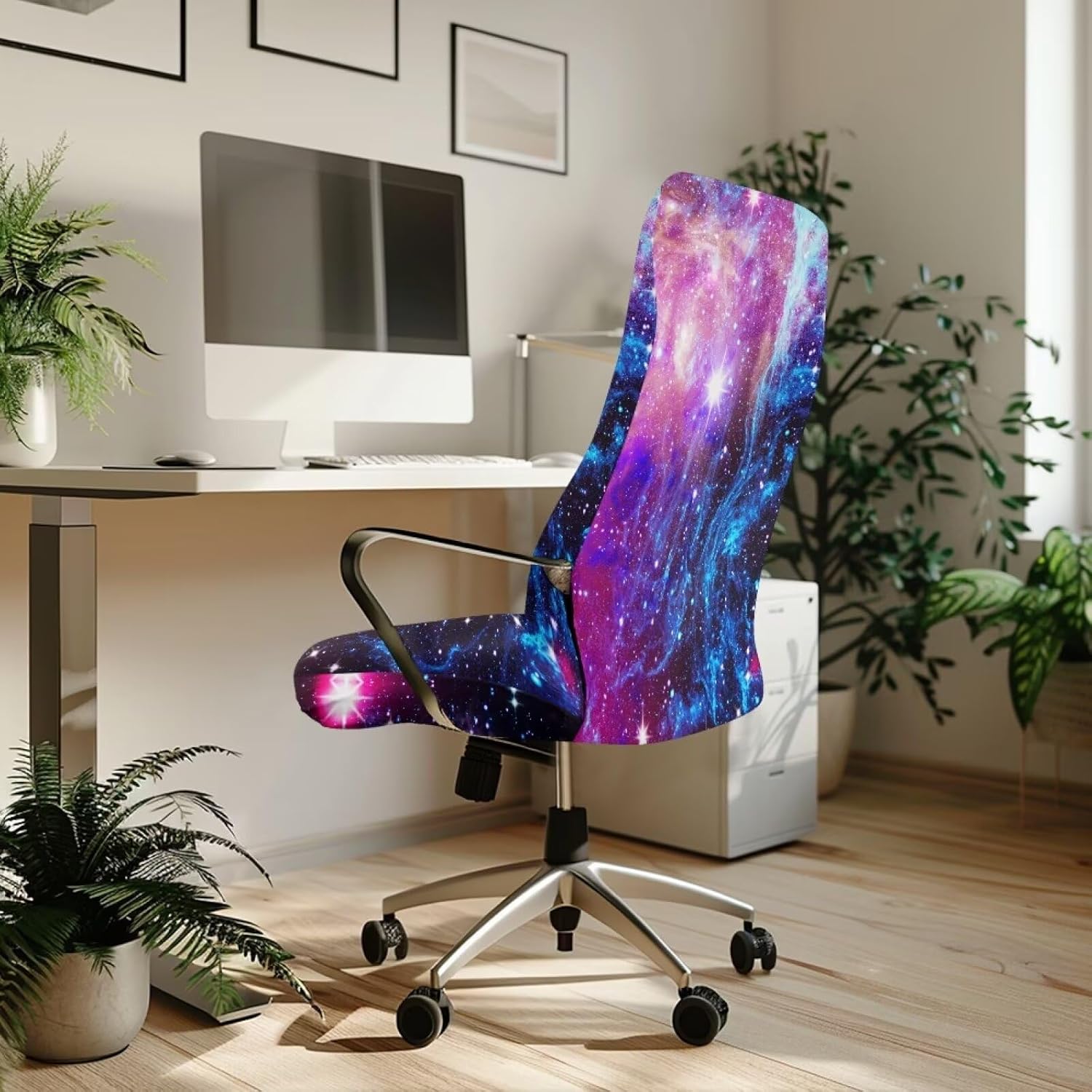 Talayituse Galaxy Print Home Office Chair Covers Stretchable Computer Desk Chair Covers High Back Universal Executive Boss Chair Covers Removable Gaming Chair Covers Machine Washable, L