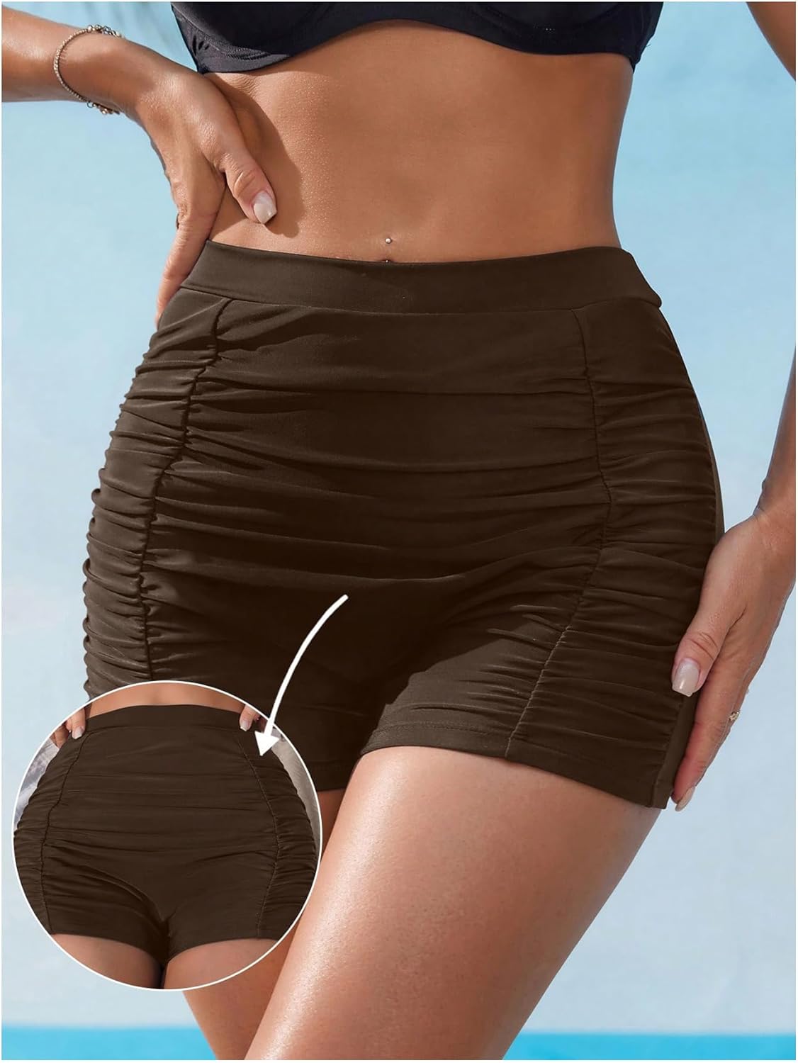 SHENHE Women's High Waisted Swim Shorts Tummy Control Ruched Boyshorts Bathing Suit Bottoms