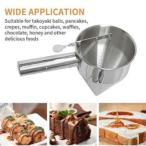 Miniatura 7 de Mvckyi Embudo dispensador de acero inoxidable dispensador de masa para panqueques con soporte para llenar cupcakes Takoyaki o cualquier comida