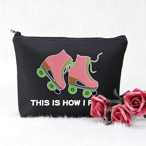 Miniatura 10 de POFULL Bolsa de maquillaje para amantes del patinaje sobre ruedas, así es como me rollo bolsa de cosméticos, Bolsa de asas para patinadora