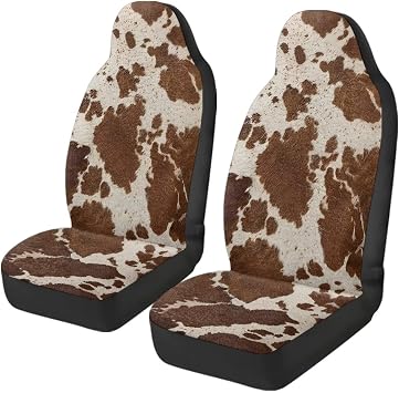 Brown Cow Spots Front Car Seat Covers Full Wrapping Edge Flannel Automotive Seat Cushion Covers Universal Fit for Cars Trucks and SUVs