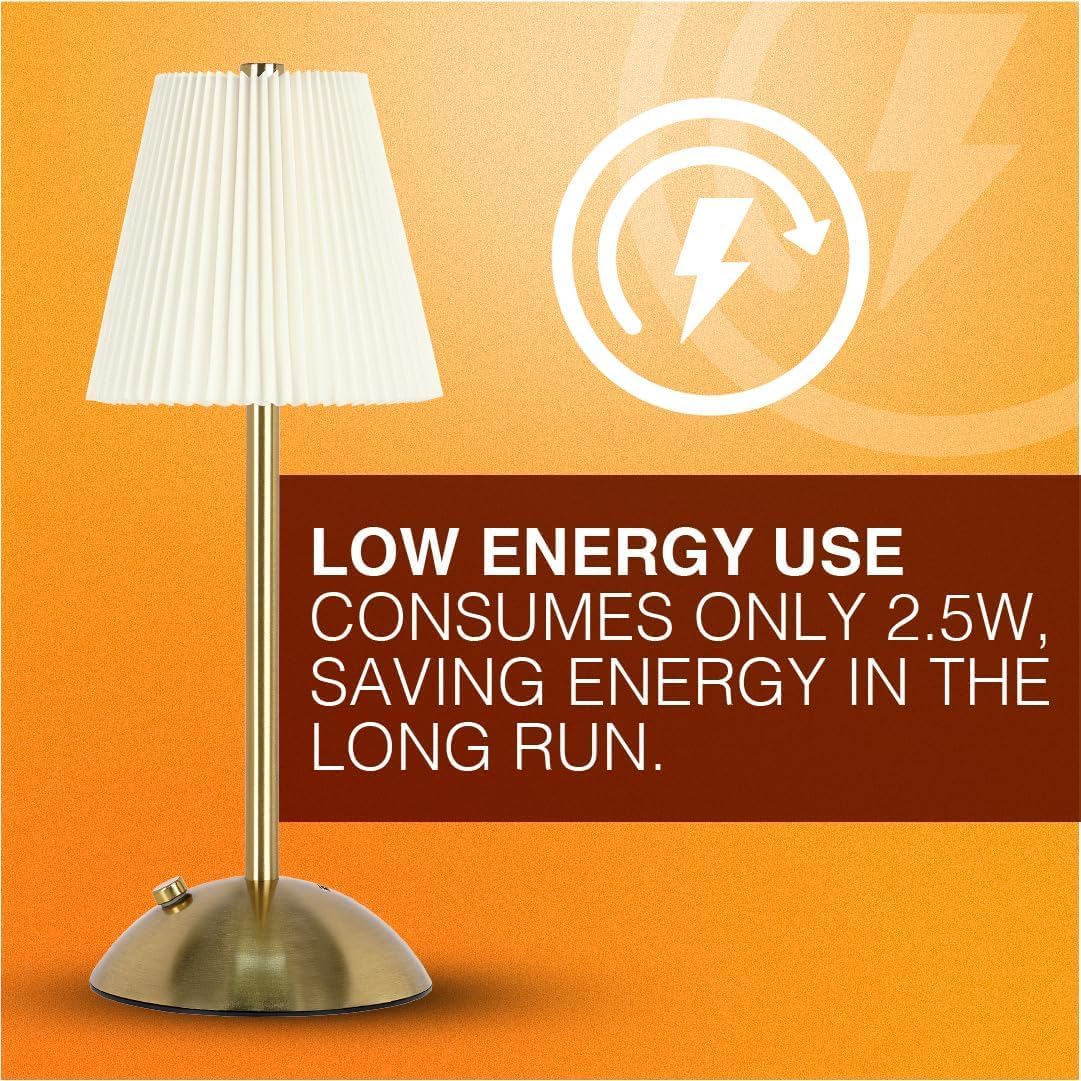 LEDVANCE Sylvania Cordless Lamp, LED Rechargeable Table Lamp with Battery Operated, USB-C, 3 Color Temperatures (3000/4000/5000K), Dimmable, Bedroom, Night Light, Coffee Shop, Brass - 1 Pack (66875)