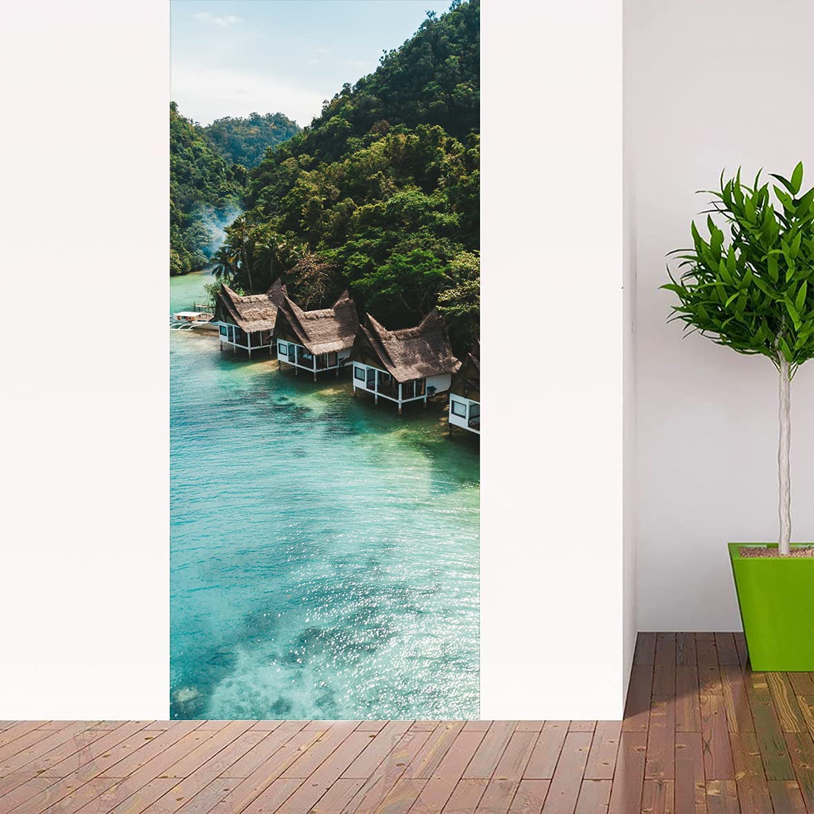 KREEPO Door Sticker Beach House in Forest Decorative Self Adhesive Strong PVC Vinyl Multicolor(77CM X 200CM) (B09CPW1DDT) Amazon Price History, Amazon Price Tracker