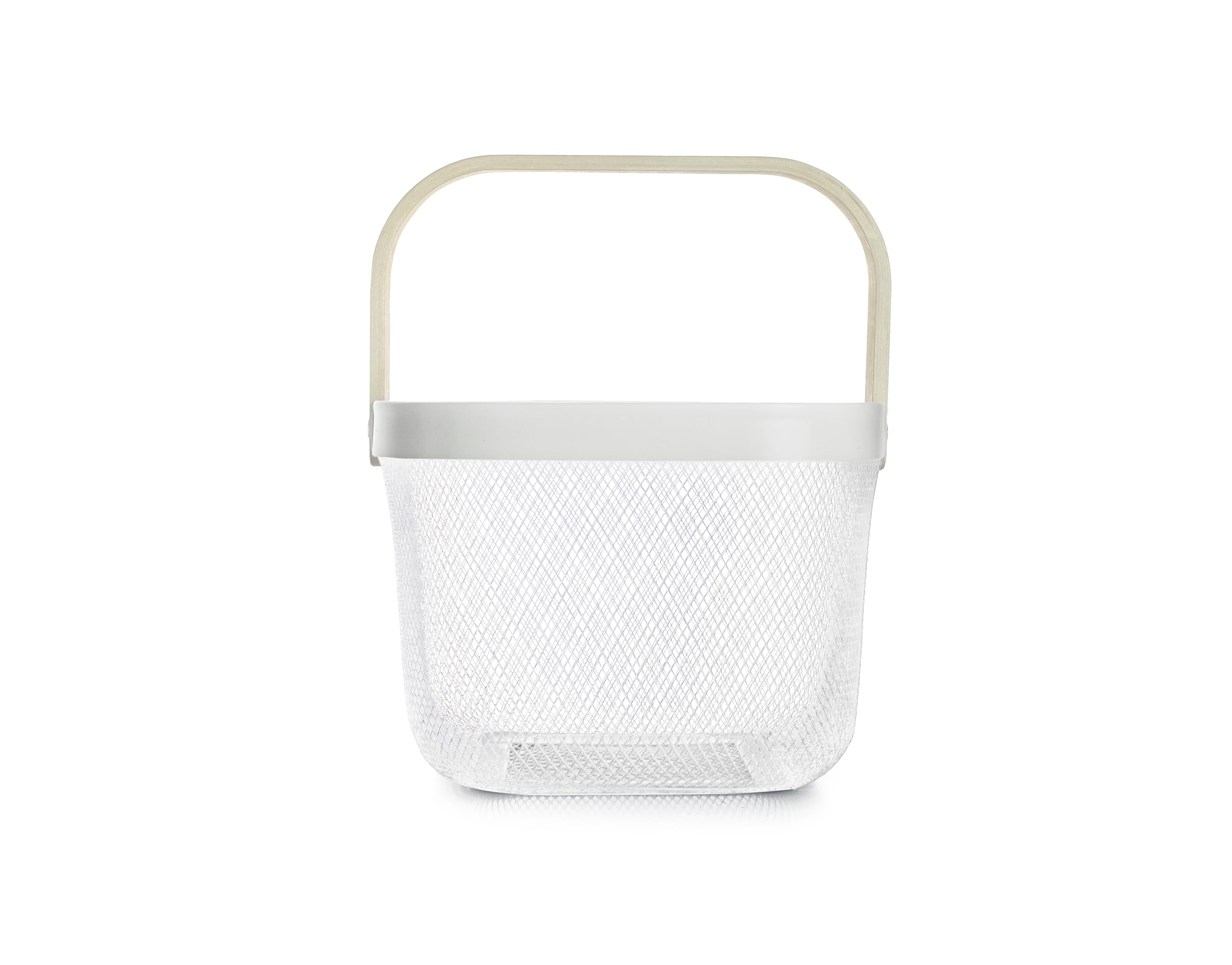 Panier de rangement en métal avec poignée en bois - 26 x 25 x 18 cm