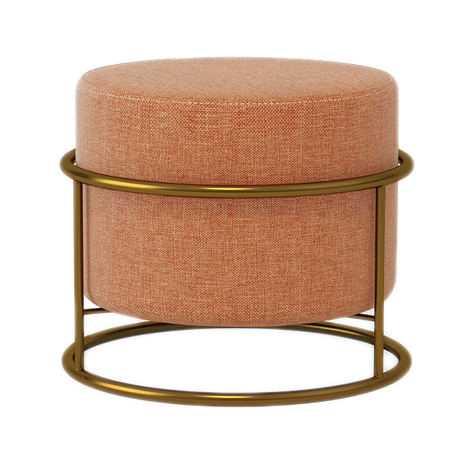 Round Foot Stool Leg Rest Soft Tufted Ottoman, Modern Linen Pouffe Chair Change Shoes Stool Upholstered Footstool for Home Living Room Bedroom Office,Linen Orange