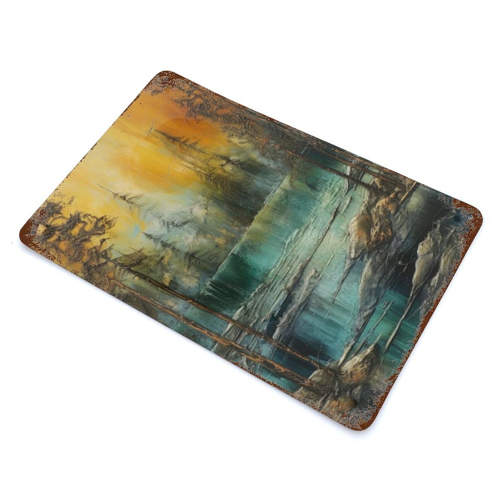 Vintage Lakeside Forest Distressed Metal Wall Sign 11.8"x7.9", Ideal for Garage, Bar And Workshop Decor