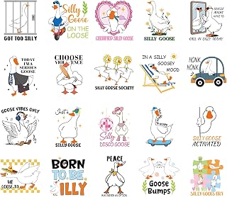 Dtf Transfers Ready to Press - 20 Pcs Funny Goose Iron on Patches for T-Shirts, Cute Silly Animal Flower Heat Transfer Designs Vinyl Stickers, Iron on Decals for DIY Clothes Bags