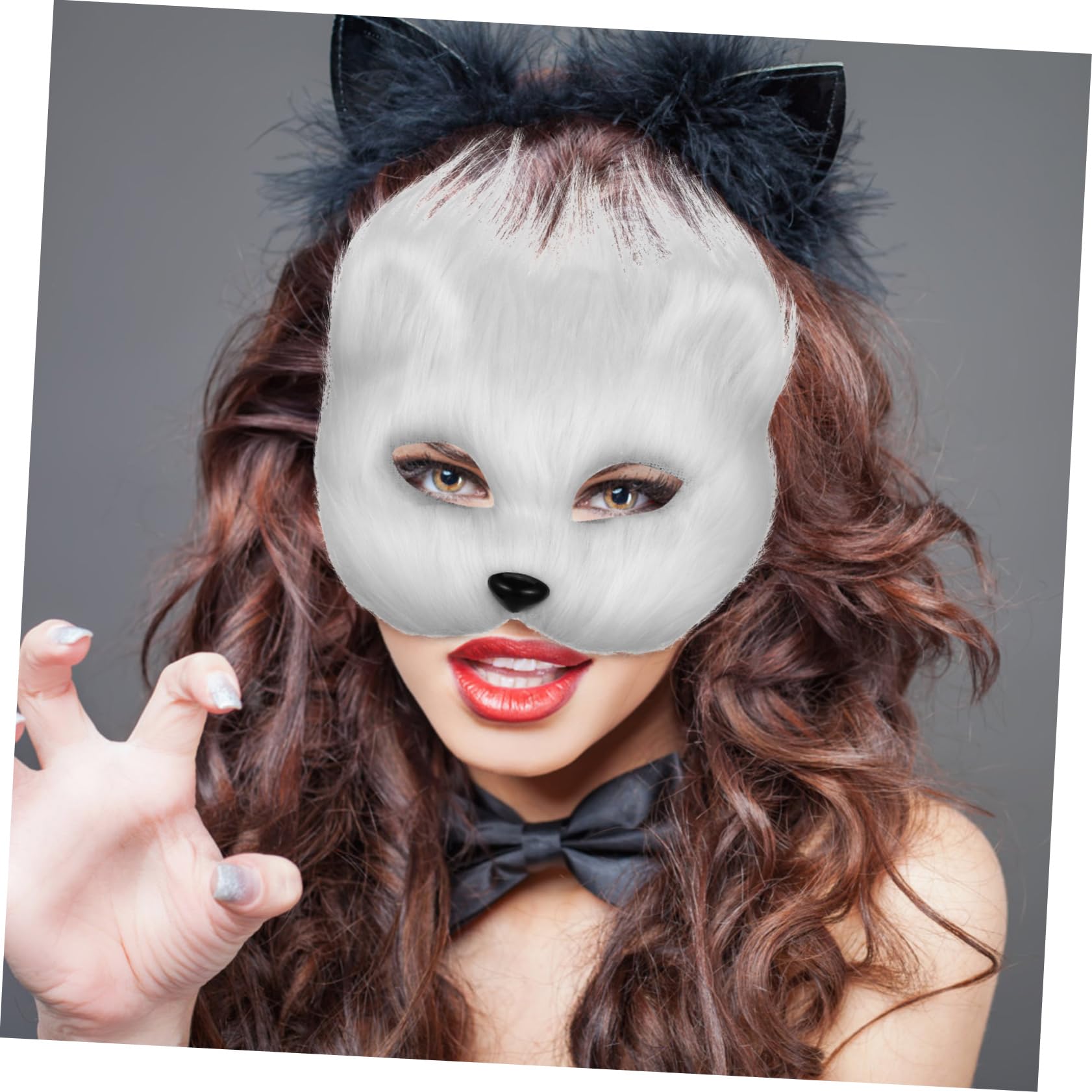 Healeved 2 Juegos Máscara de y de Disfraz para Halloween Set Completo de Accesorios de Fiesta Máscara Animal Fluffy para Cosplay