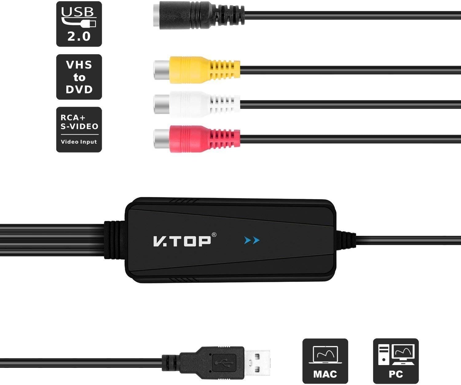Analog Andorid Video Capture - VTOP USB Video Capture Device For Andorid 5+ Smartphone or Tablet (Micro USB, OTG Cable Incl., UVC, Video Grabber)
