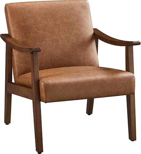 Yaheetech PU Leather Accent Chair, Mid-Century Modern Armchair with Solid
