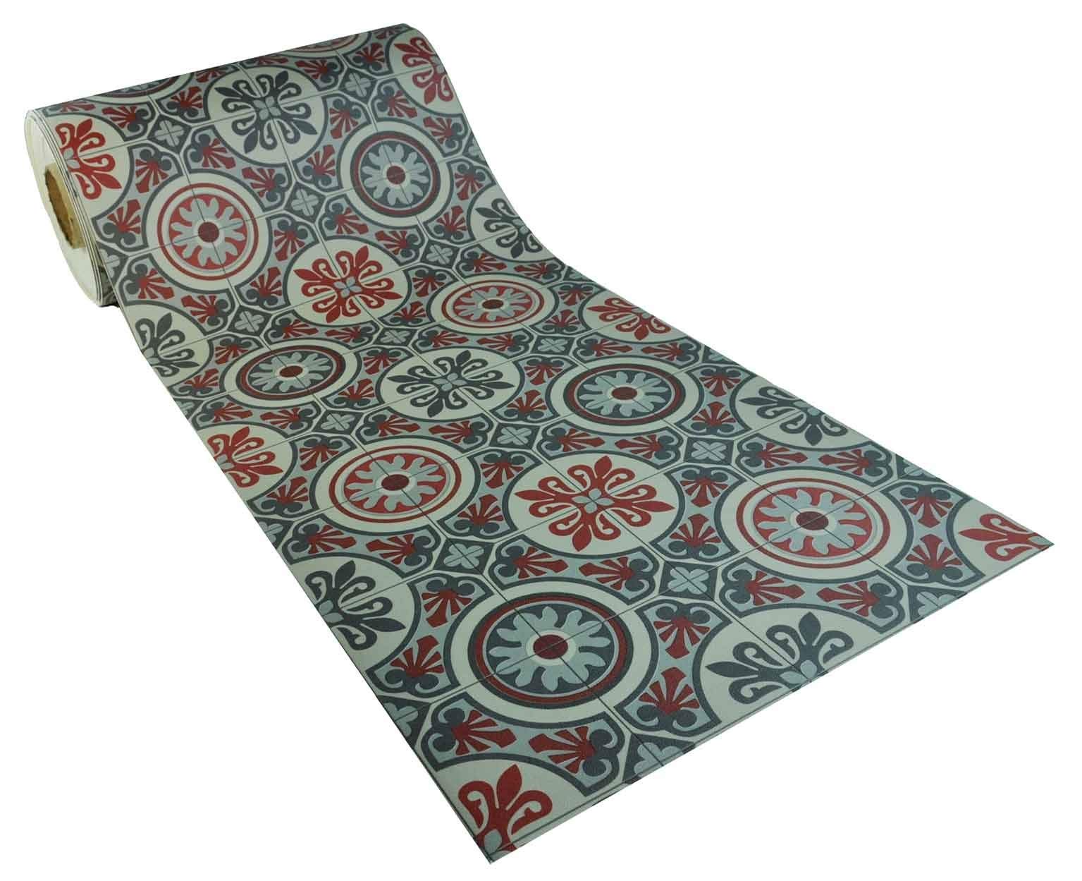 Casatessile Lagos Boho Chic Alfombra de Vinilo por Metro Alfombra Cocina Antimanchas, Pasillo Fregadero de PVC a Medida.
