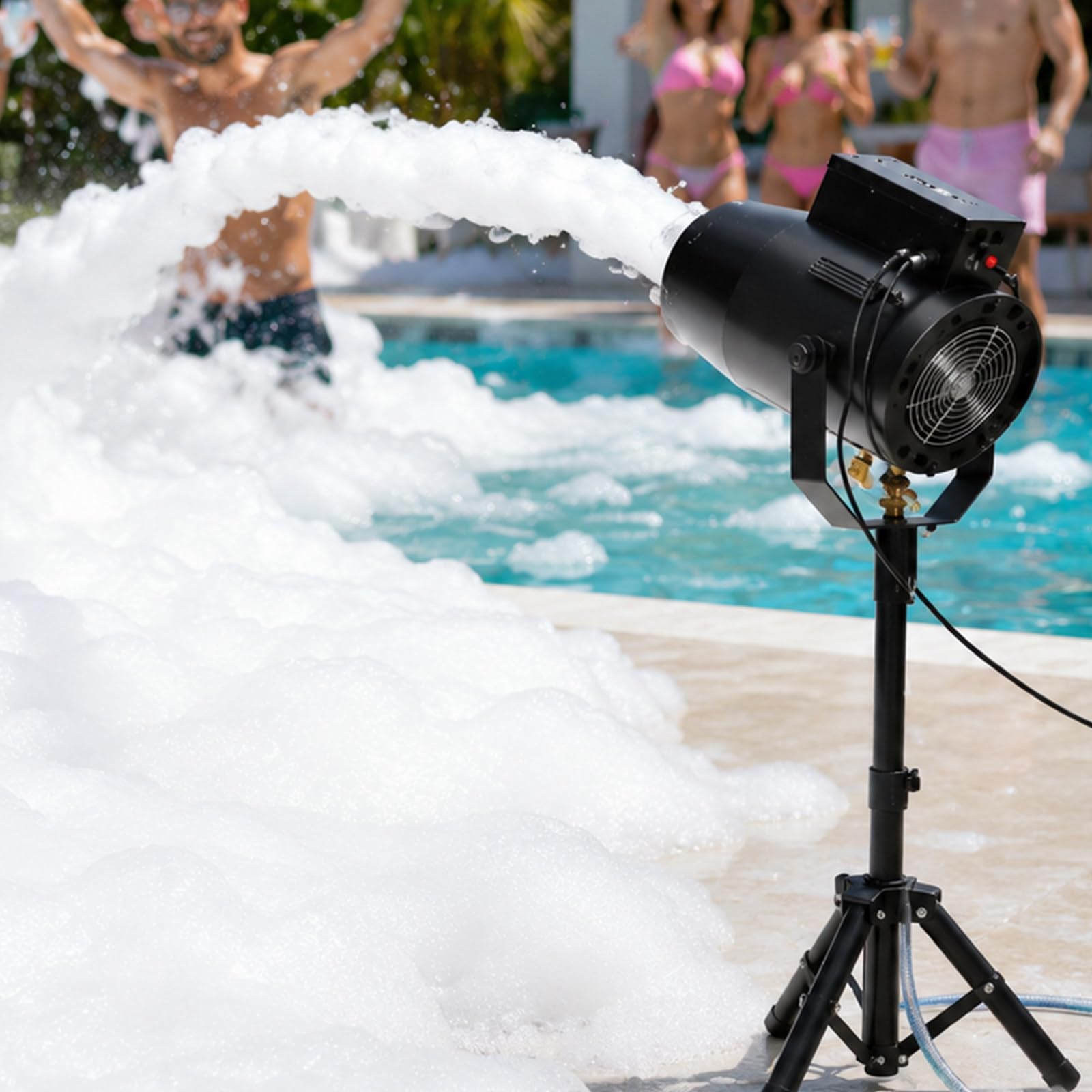 pealiritansemen Foam Cannon, Party Foam Machine 1000W with Telescopic Tripod and Water Pump, Thick Foam Spray for Backyard Pool Party, Kindergarten Event and Outdoor Carnival Fun Black