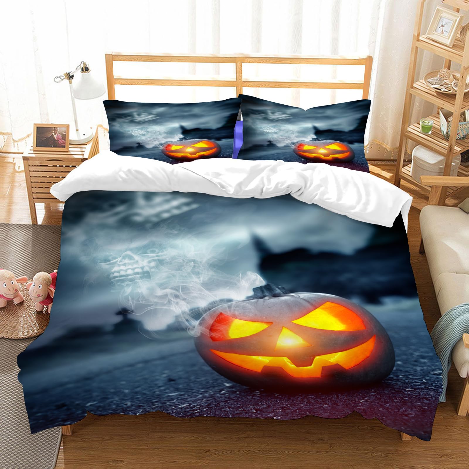 Ensemble de literie 100% Microfibres Halloween housse couette 178x208cm et taies oreiller
