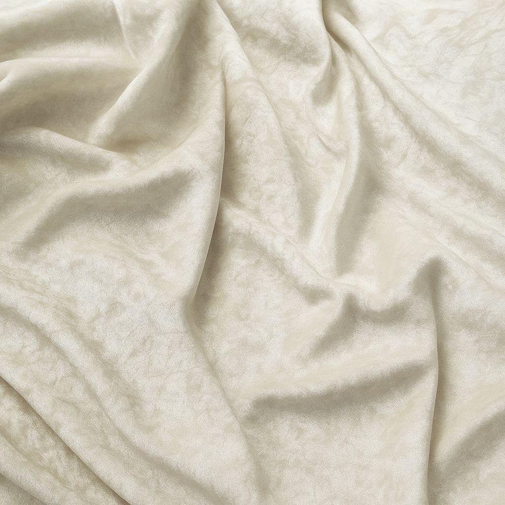 Ivory Crushed Velvet Upholstery Fabric – 150cm (59") Wide, 5 Metre Length, 180gsm - Soft Luxury Material by The Metre – Ideal for Curtains, Cushions, Furniture, Crafts & Décor