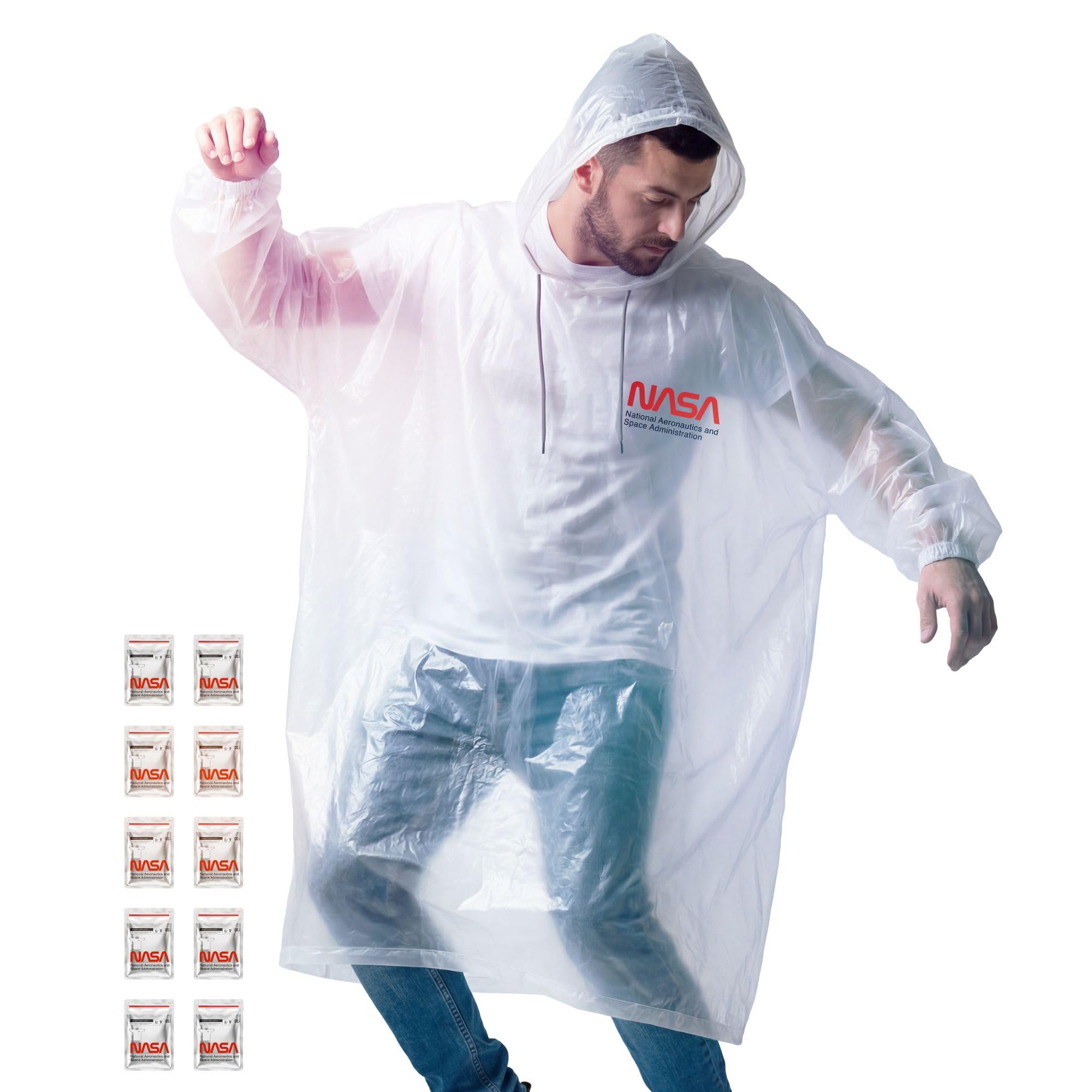 NASA Ponchos de Pluie Adultes (Lot de 4/10), Anti-Déchirure, Revêtement Ignifuge