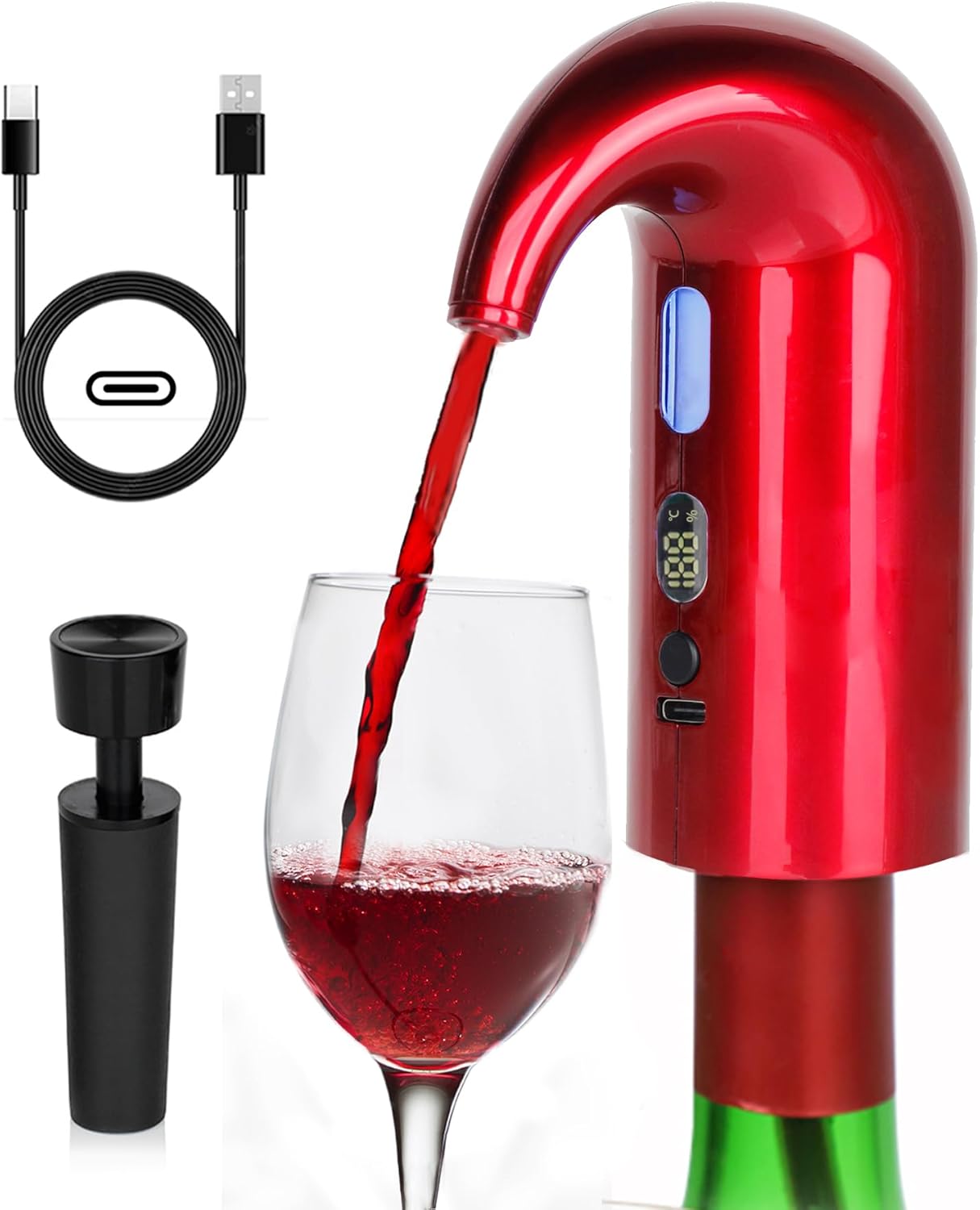 Electric Wine Aerator, Electric Wine Decanter and One Touch Wine Decanter Pourer for Red and White,Smart Wine Aerator and Dispenser with Type C Rechargeable