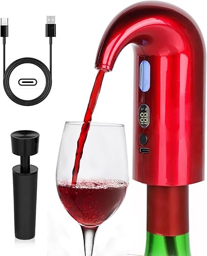 Dispensador eléctrico de vino con dispensador eléctrico inteligente decantador con USB recargable, decantador de vino eléctrico y dispensador de Rojo