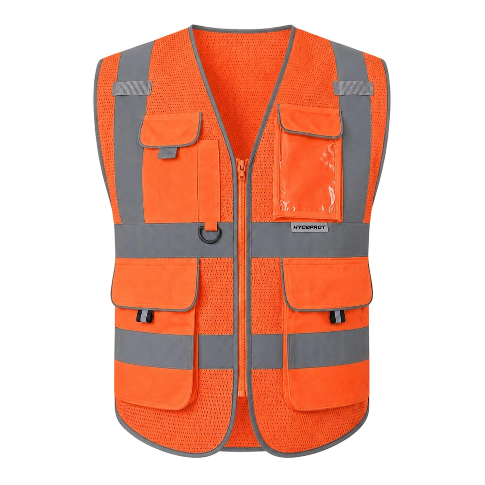 HYCOPROT Hi Vis Vest for Men Women High Visibility Reflective Breathable Safety Vest with Multiple Pockets Zipper Front Meets Construction Vests for Build Oudoor Work EN ISO 20471 Standards