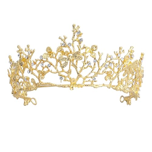 Corona de sirena para mujer, tiara de hadas con decoración de mariposa, tocados de ramas de novia de cristal, color dorado, Níquel