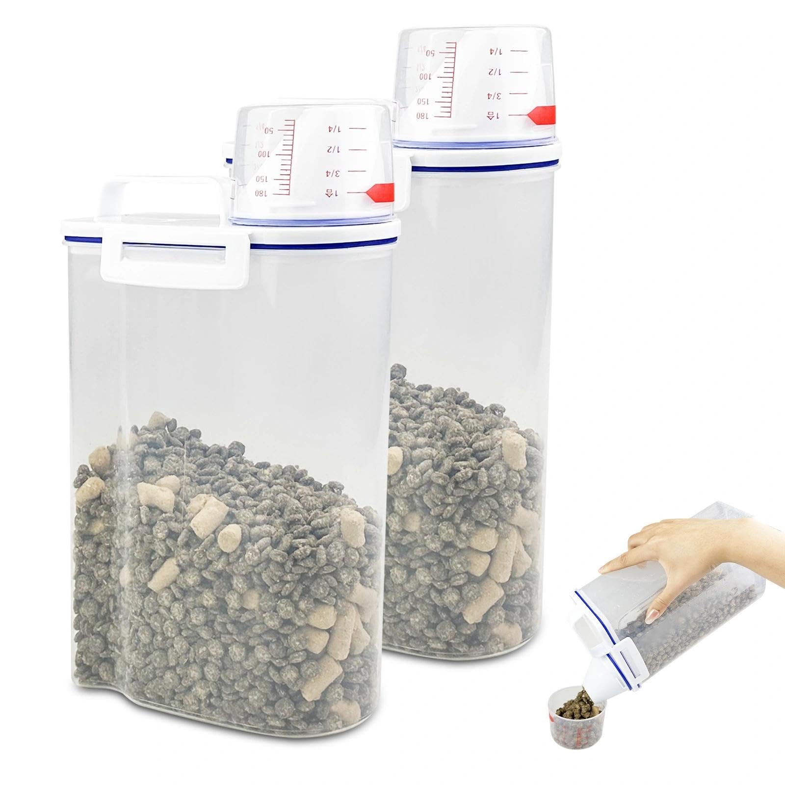 Chiluxendo Juego de 2 Contenedor Pienso Perros, Cubo para Alimentos con Vaso Medidor, Recipiente de Comida para Mascotas, Recipientes Almacenamiento Gatos, Botes Hermeticos Cocina, para Cereales, Arr