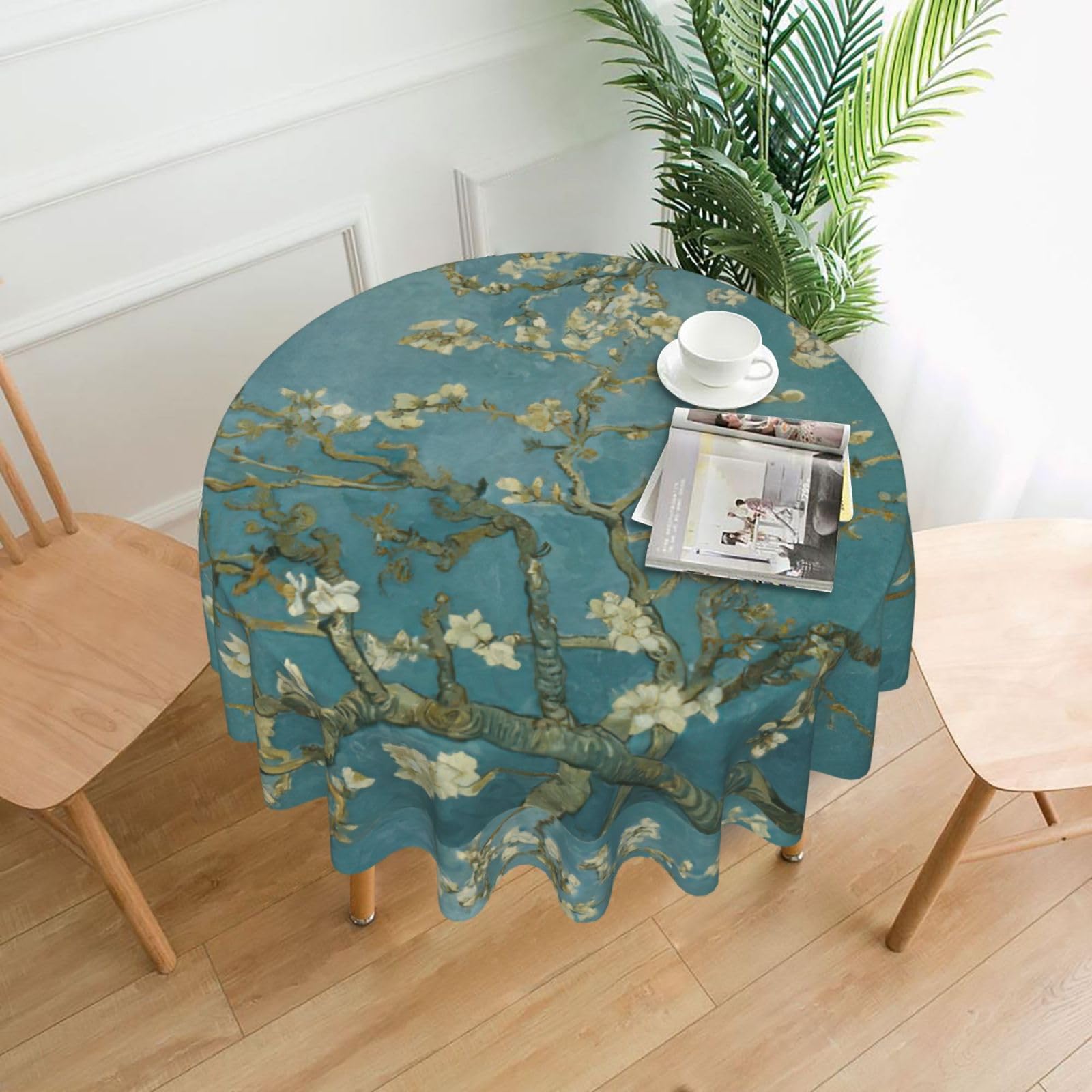 OXbnmm almond blossom Print Soft Round Tablecloth 60in Polyester Washable Cover Cozy Gift for Mom Housewarming