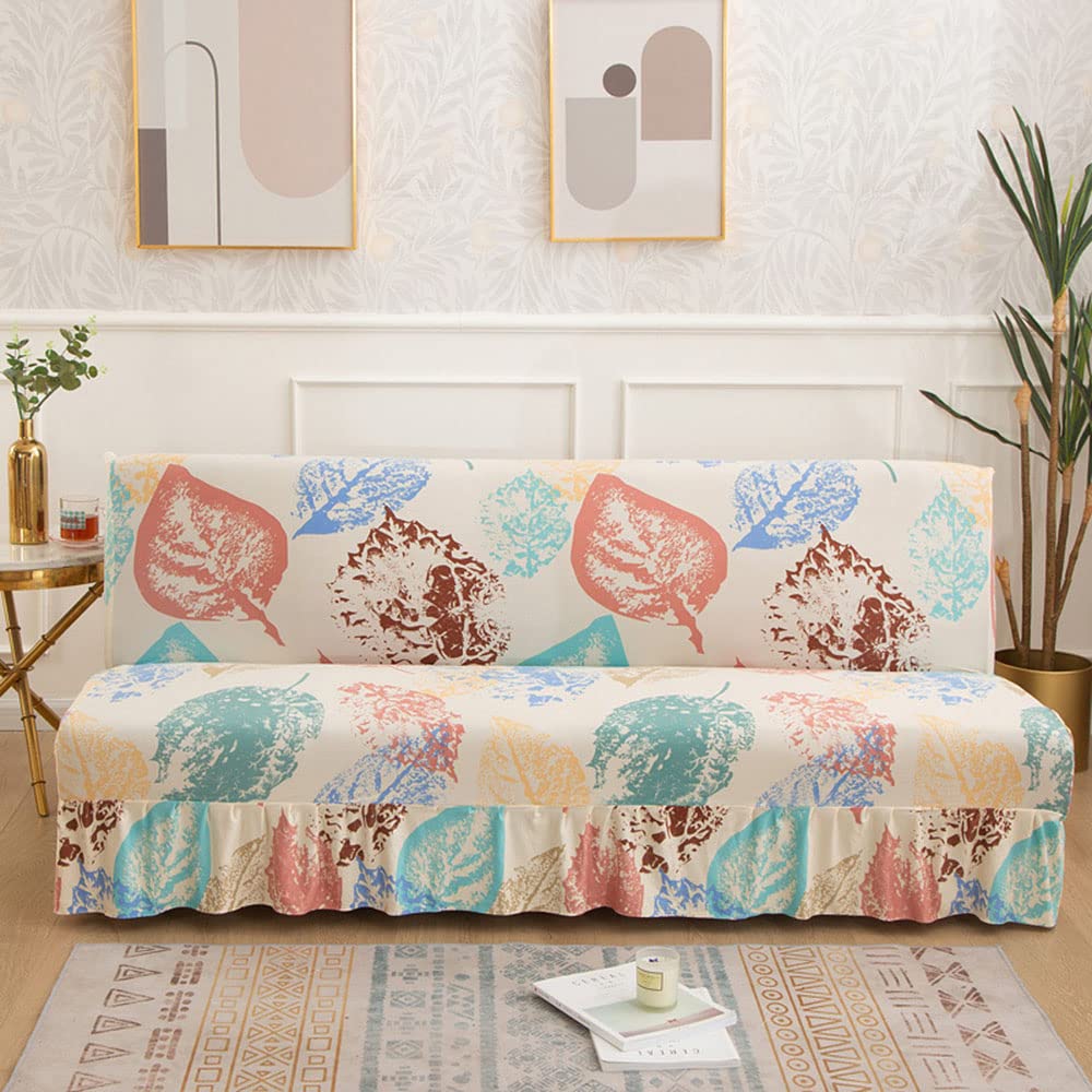 Yopoiy 18 Stretch Armless Sofa Bed Cover Armless Futon Cover With Skirt Ruffled Printed Armless Futon Slipcover With Elastic Bottom For Kids -150~180Cm