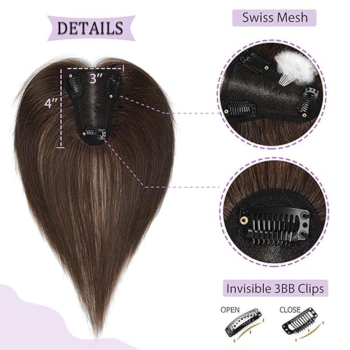 Miniatura 4 de FU SHEN Toppers de cabello humano real para mujer, piezas de cabello humano para mujeres con cabello fino, extensiones de cabello humano grueso que