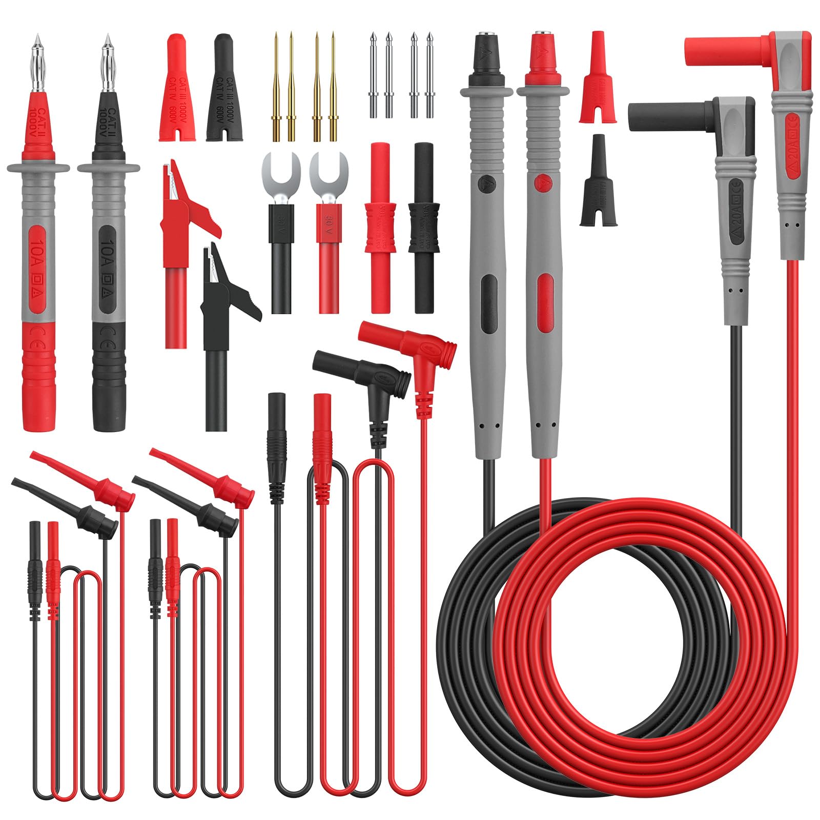 Proster Multimeter Test Leads Set - 23 in 1 Kit with Replaceable Gold-Plated Probes, Male & Female Test Hooks, Crocodile Clips