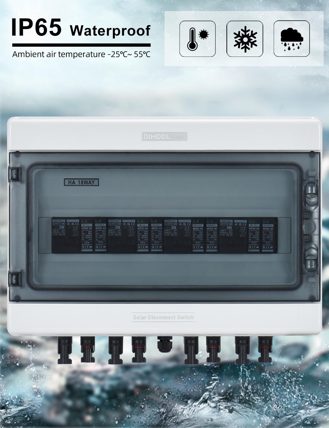 DIHOOL Protection surtension DC PV 4 chaines boitier de connexion solaire pour 4 modules solaires 500W systeme solaire balcon disjoncteur DC 25A installation PV