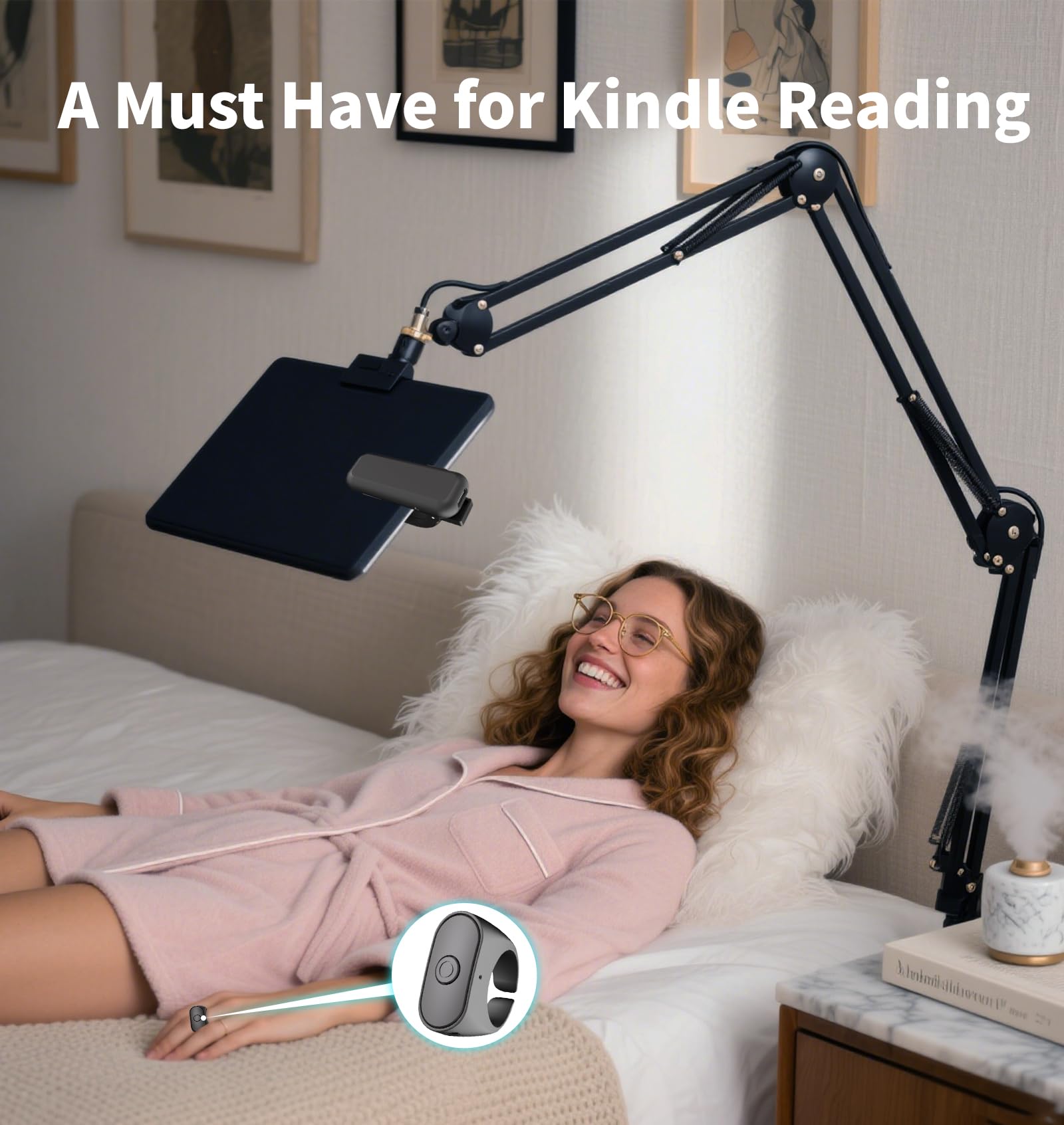 MAIRAN Seitenumkehrer mit Fernbedienung für Kindle Paperwhite Oasis Kobo eReader, Kameraauslöser Selfie und Videoaufzeichnung für iPhone und iPad, 2-in-1-Seitenwender, Ringklicker für iPad, Tablets